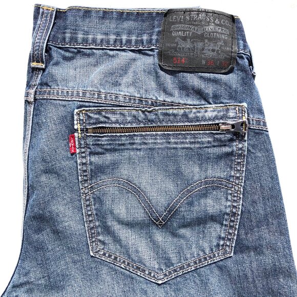 Levi's 514 Jeans Slim Straight Leg Men 36 32 Medium Blue Wash Back Zip Pockets - Picture 2 of 16